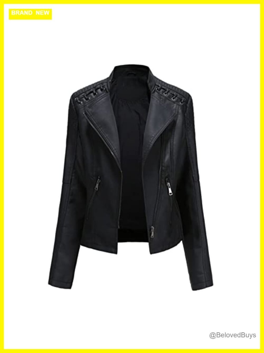 Women's Faux Leather Moto Jacket Casual Short Solid Color PU Biker Coat with